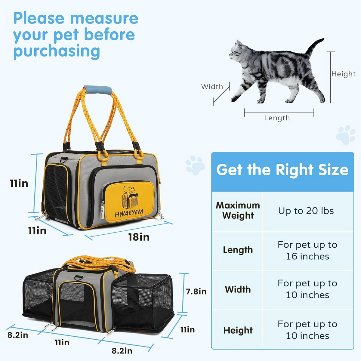 Airline Approved Dog Pet Carrier, Extra Spacious Soft Lined Pet Carrier for Puppies and Cats,18"x11"x11" Expandable Pet Carrier for Small Cats and Dogs up to 20 LBS