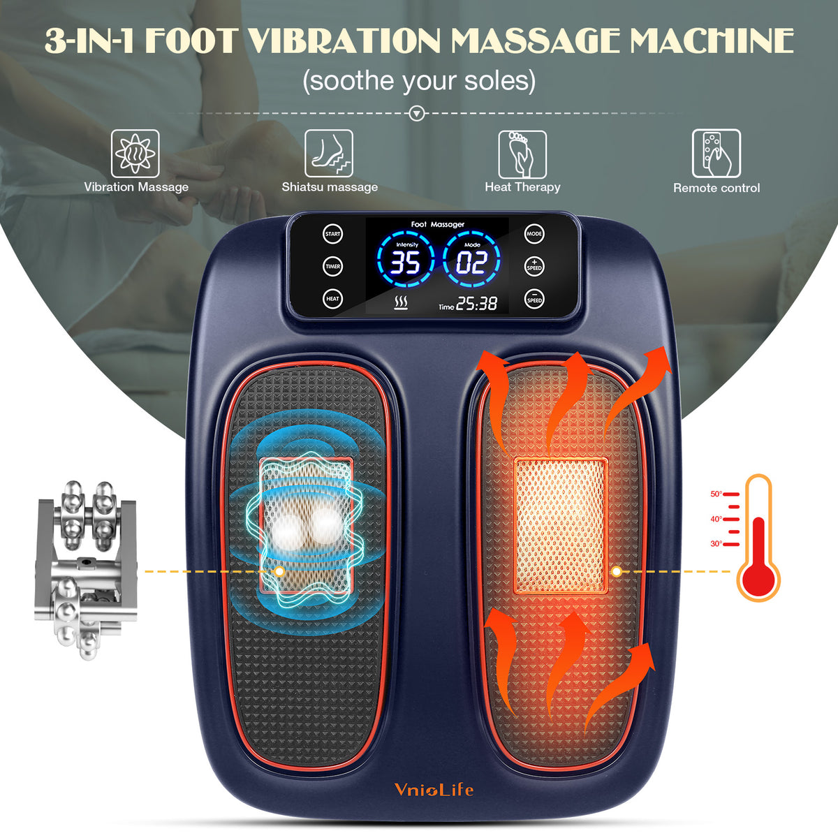 Foot Massager Machine with Heat, Vibration Foot Massager, 2 Speed Adjustable, 2 Shiatsu Deep Kneading for Pain Relief, at Home Use