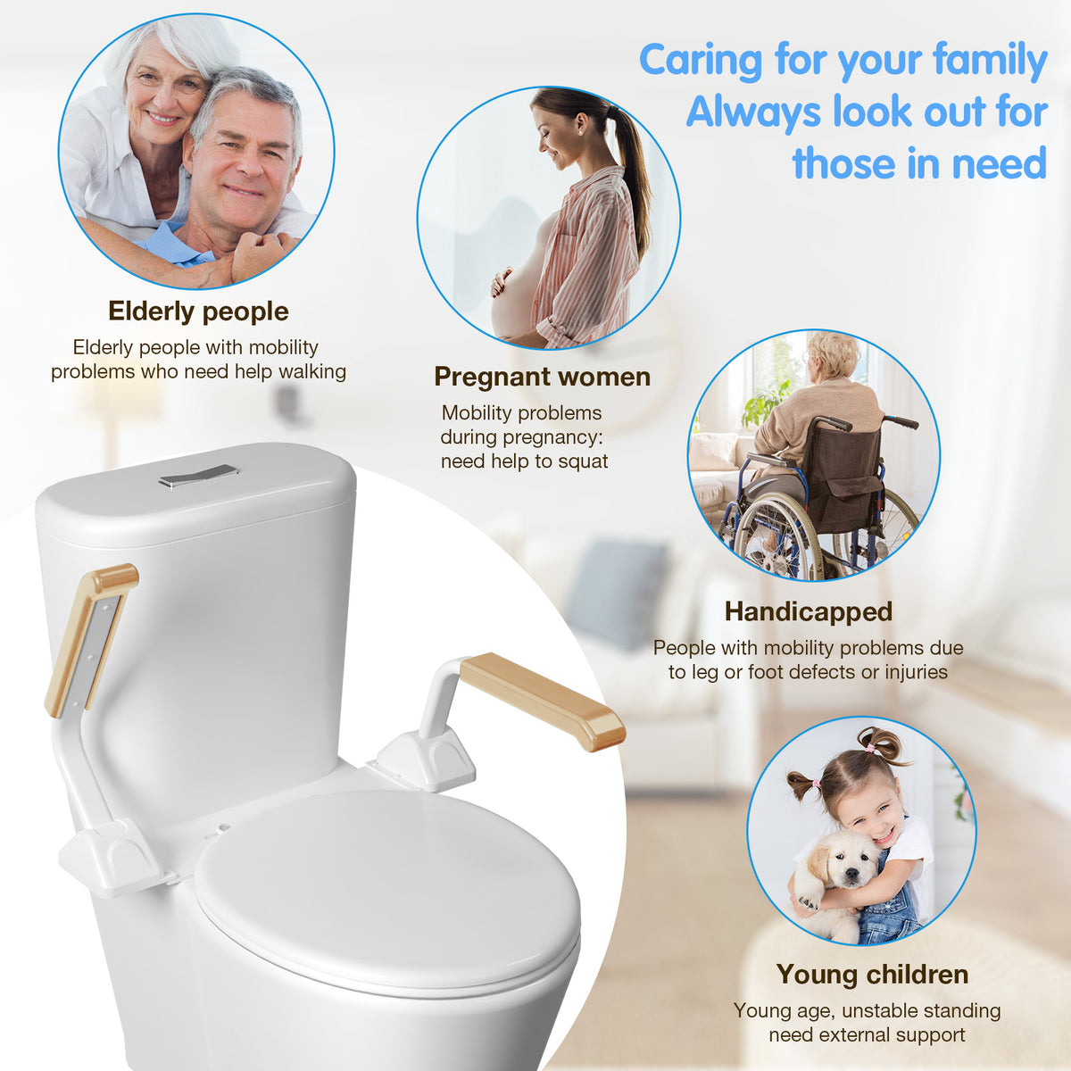 Safety Rail For Toilet,Elder Care,Toilet Safety Rails Frame For Seniors, Heavy Duty Adjustable Handicap Toilet Seat With Handles Over Toilet