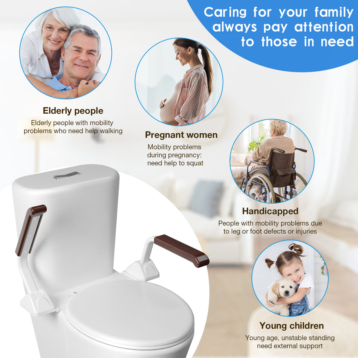 Safety Rail For Toilet,Elder Care,Toilet Safety Rails Frame For Seniors, Heavy Duty Adjustable Handicap Toilet Seat With Handles Over Toilet