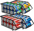 Stacking Can Dispensers Refrigerator Organizer Bins Pop Soda Organizer Dispenser Canned For Fridge, Freezer, Kitchen, Cabinets (Black, 4)