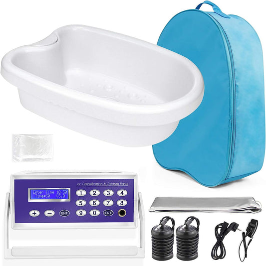 Ionic Detox Foot Bath - Detox Foot Spa, Ionic Foot Bath Detox Machine Chi Cleanse with Tub, Wrist Strap, Far Infrared Waistbelt, 2 Arrays, Blue Bag