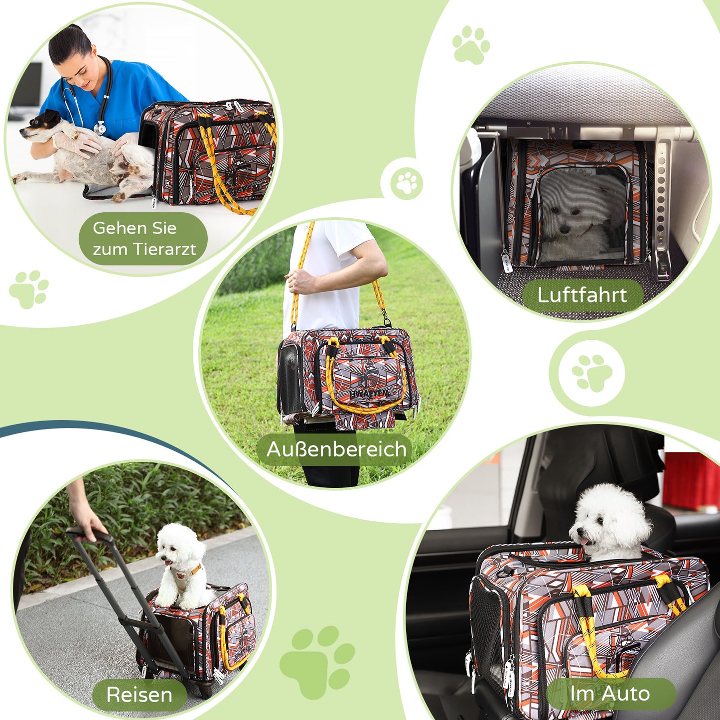 Transportbox Katze Hund Katzentransportbox Hundebox Transporttasche mit Teleskopgriff Rädern Kleine und Mittelgroße Kleintiere Abnehmbare Räder Fluggesellschaften Zugelassen