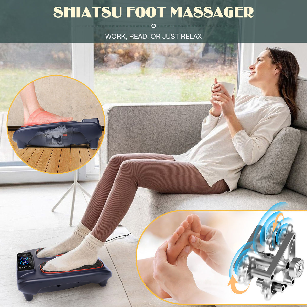 Foot Massager Machine with Heat, Vibration Foot Massager, 2 Speed Adjustable, 2 Shiatsu Deep Kneading for Pain Relief, at Home Use