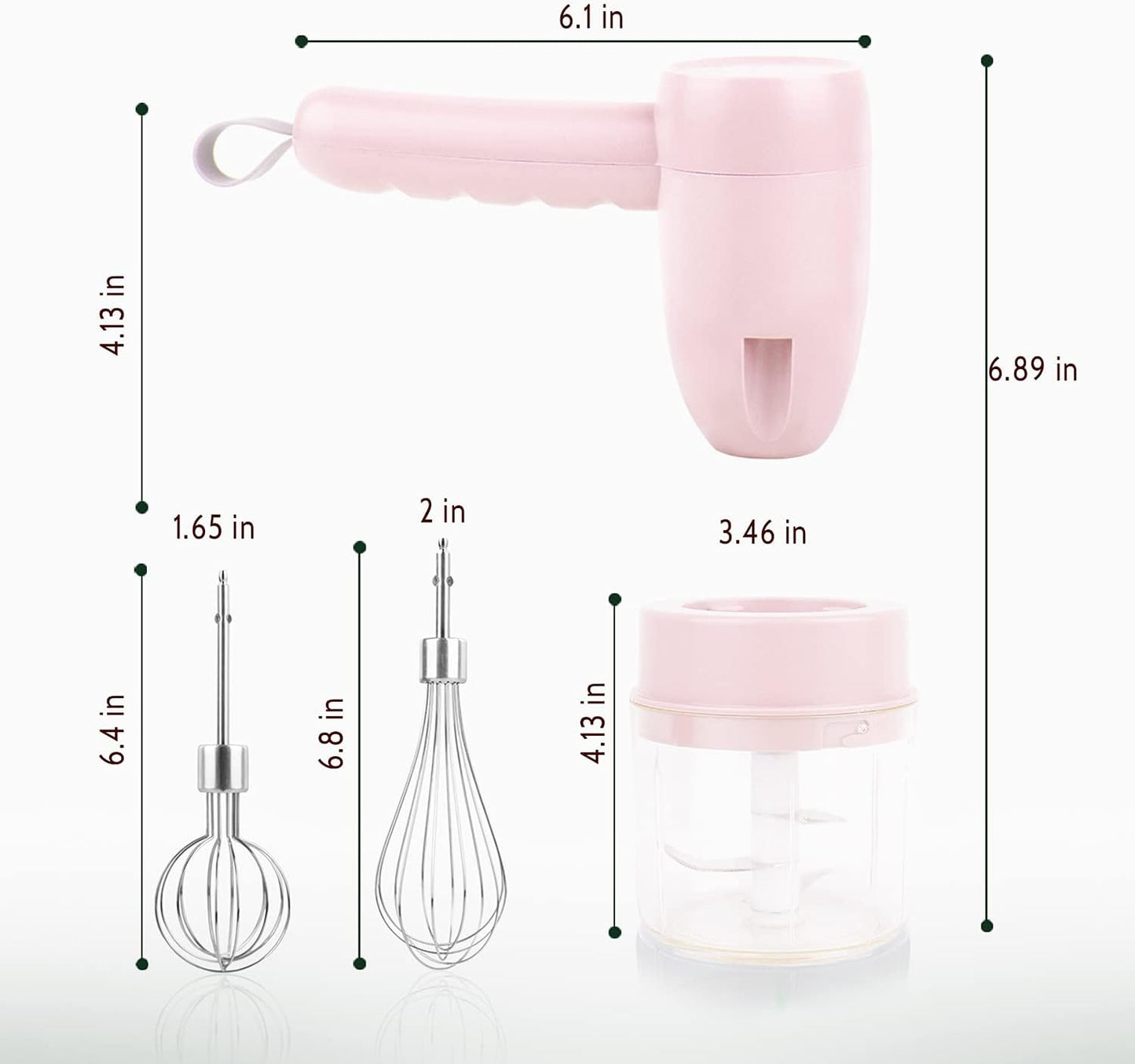 Electric Hand Mixer with Garlic Chopper，3 IN 1 with 5 Speed Cordless Handheld Mixer (Pink)