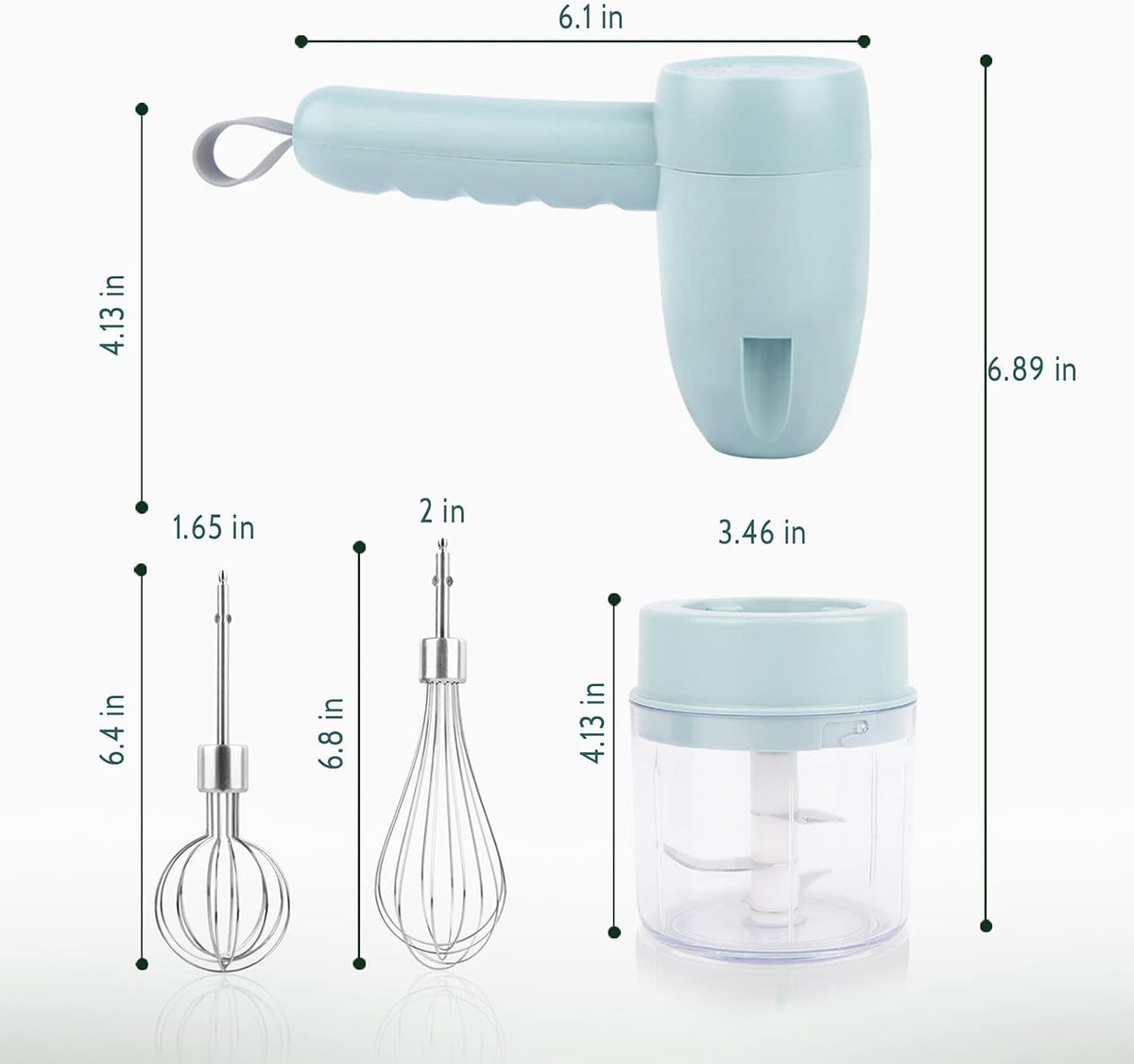 Electric Hand Mixer with Garlic Chopper，3 IN 1 with 5 Speed Cordless Handheld Mixer (Green)