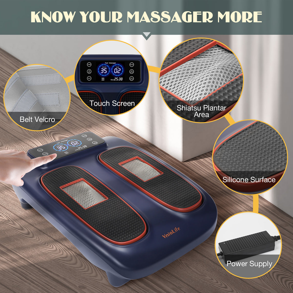 Foot Massager Machine with Heat, Vibration Foot Massager, 2 Speed Adjustable, 2 Shiatsu Deep Kneading for Pain Relief, at Home Use