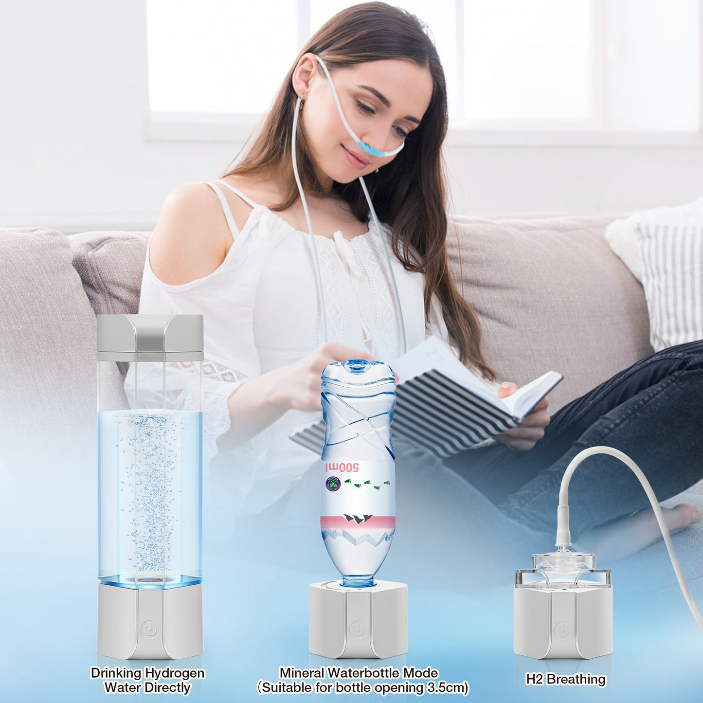 Hydrogen Health Water Bottle, Best Hydrogen Water Bottle 400ml with Gas Inhaler Molecular H2 Maker Machine SPE/PEM Technology