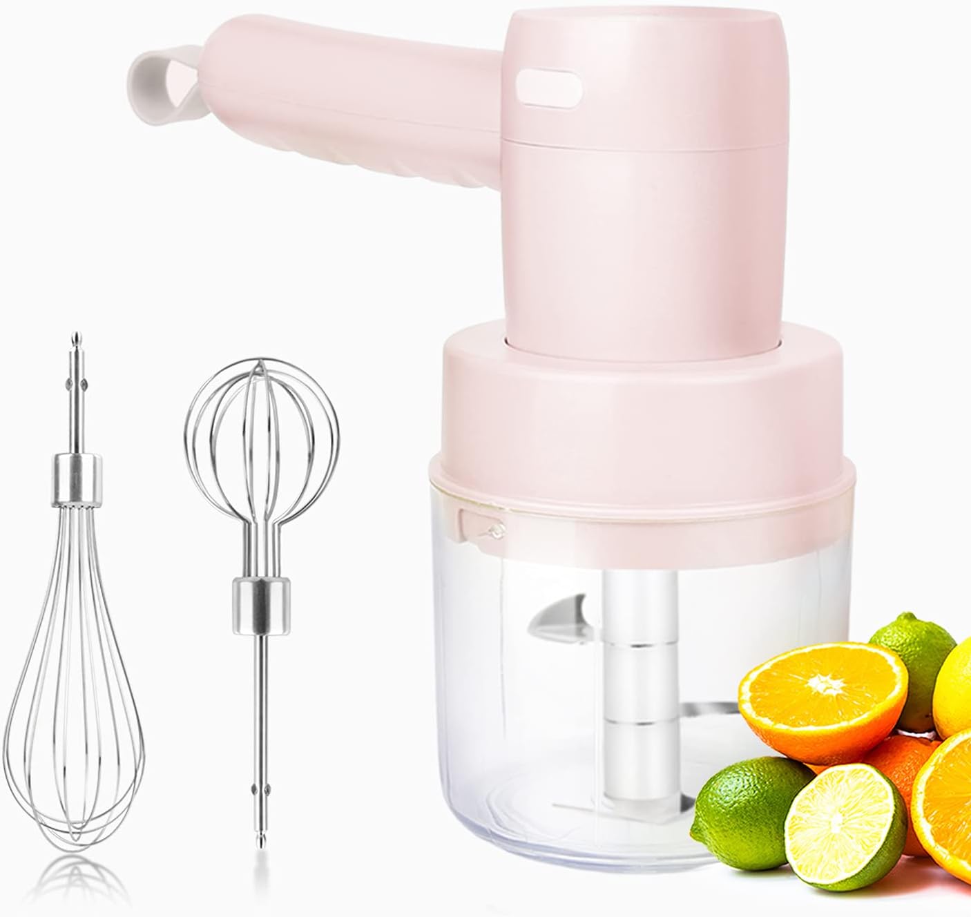 Electric Hand Mixer with Garlic Chopper，3 IN 1 with 5 Speed Cordless Handheld Mixer (Pink)