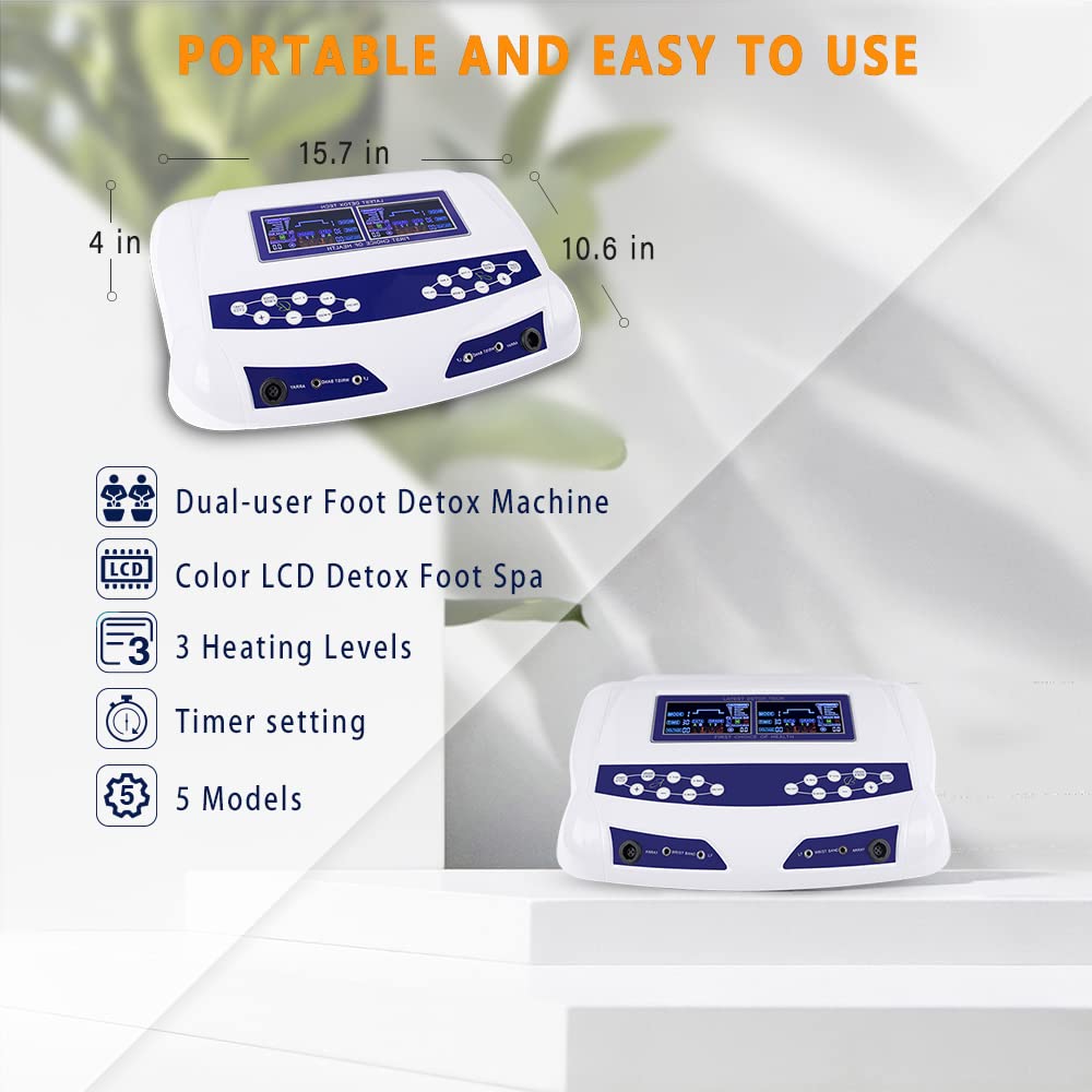Dual Ionic Foot Bath Detox Machine,  Foot Spa Detoxification Machine Digital LCD Display with 2 Arrays, 2 Waist Belts, 2 Waist Straps