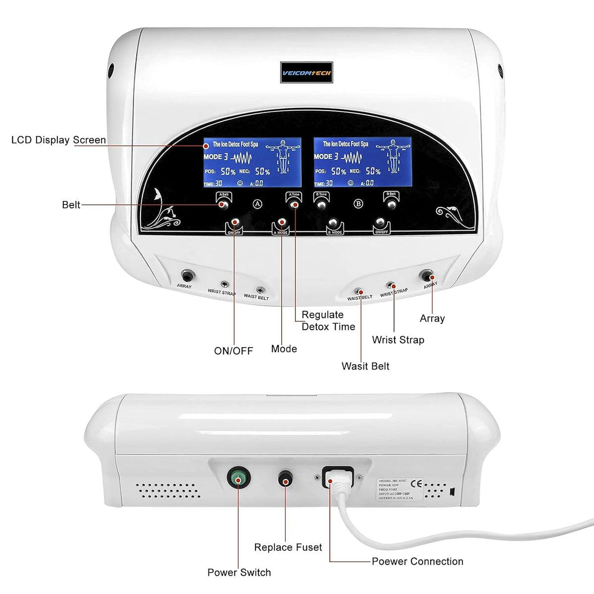 Professional Foot Detox Machine, Ionic Ion Detox Foot Bath Spa Cleanse Detoxification Machine with 2 Waist Belts, 2 Arrays, 10 Liners and Aluminum Box