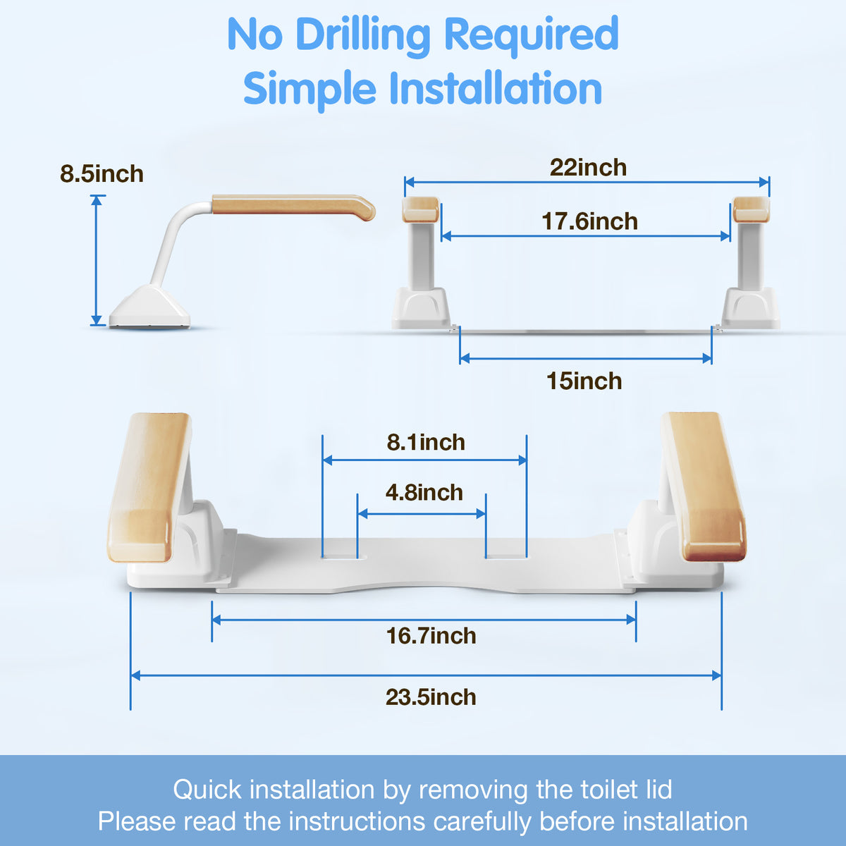 Safety Rail For Toilet,Elder Care,Toilet Safety Rails Frame For Seniors, Heavy Duty Adjustable Handicap Toilet Seat With Handles Over Toilet