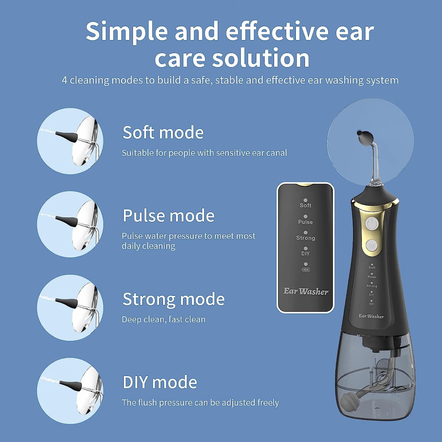 Electric Ear Wax Removal Cleaner,  Electric Irrigation Flushing System with 3 Cleaning Modes 1 DIY Mode, Customizing Water Pressure and Speed