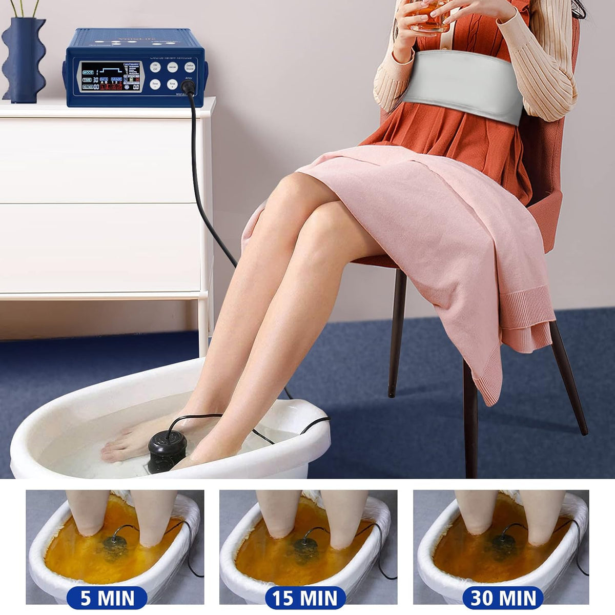 Ionic Foot Bath Detox Machine, 8 Detox Modes Foot Detox Device for Home Use Beauty Salon with Arrays, Heating Waist Belt