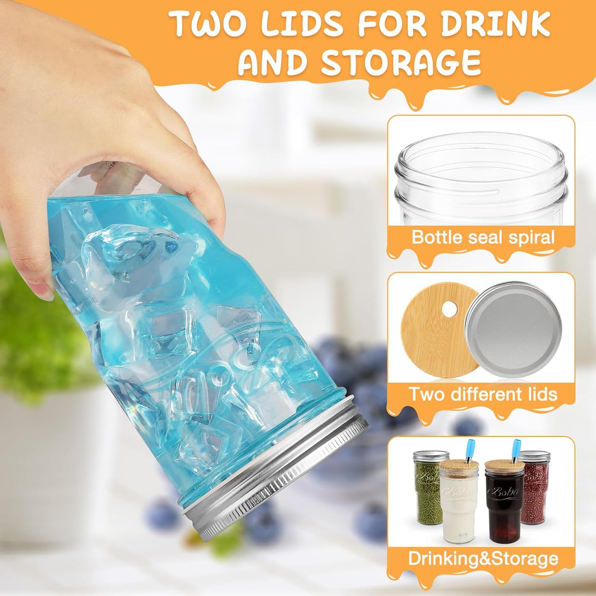 mason jar drinking glasses with lids and straws