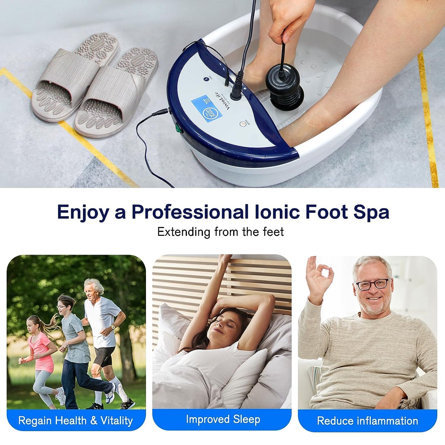 WL-801A Dark Blue Ionic Foot Bath Detox Machine, Foot Detox Spa with Slipper, Wrist Strap, 2 Arrays, 10 Liners | Home Use, Beauty Foot Salon