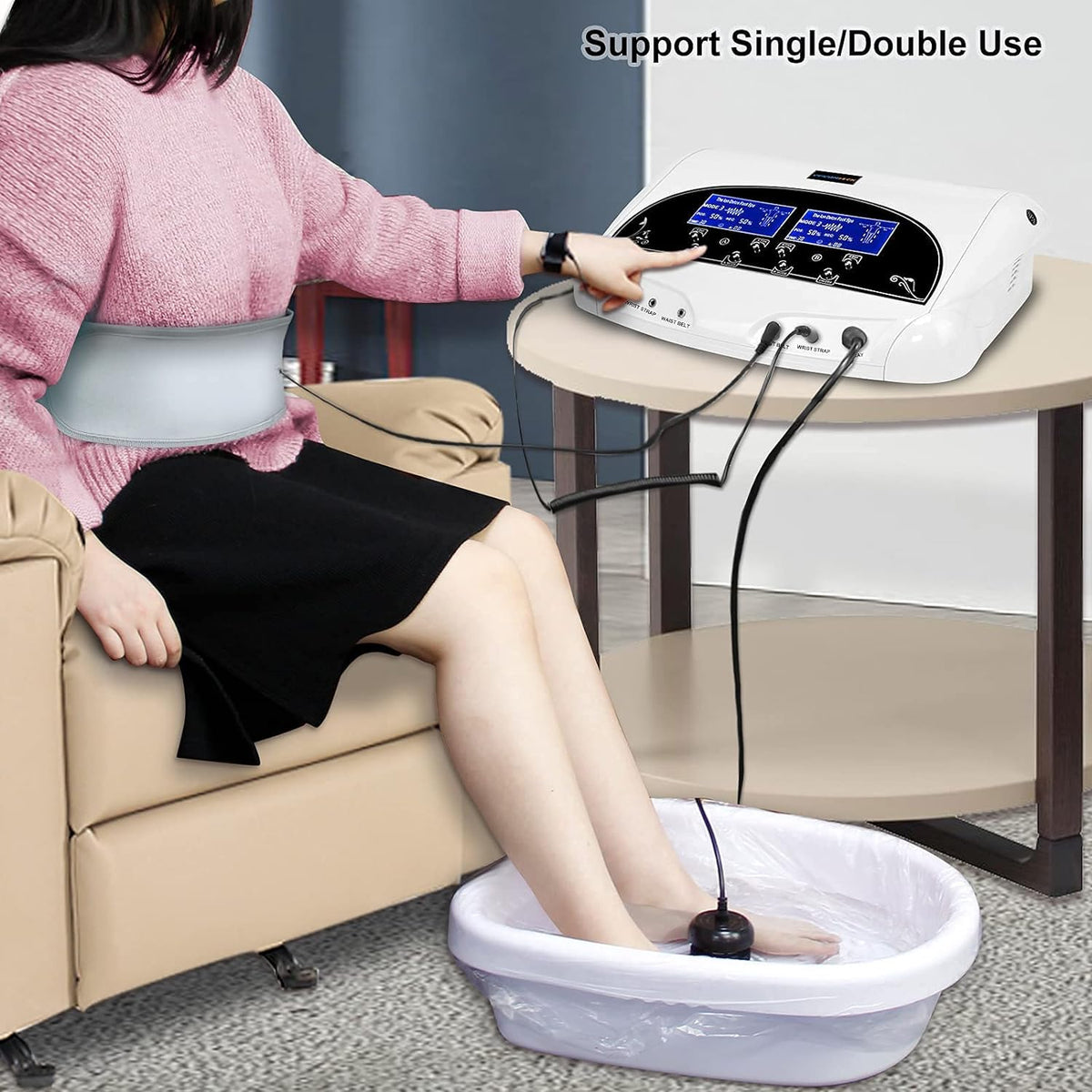 Professional Foot Detox Machine, Ionic Ion Detox Foot Bath Spa Cleanse Detoxification Machine with 2 Waist Belts, 2 Arrays, 10 Liners and Aluminum Box