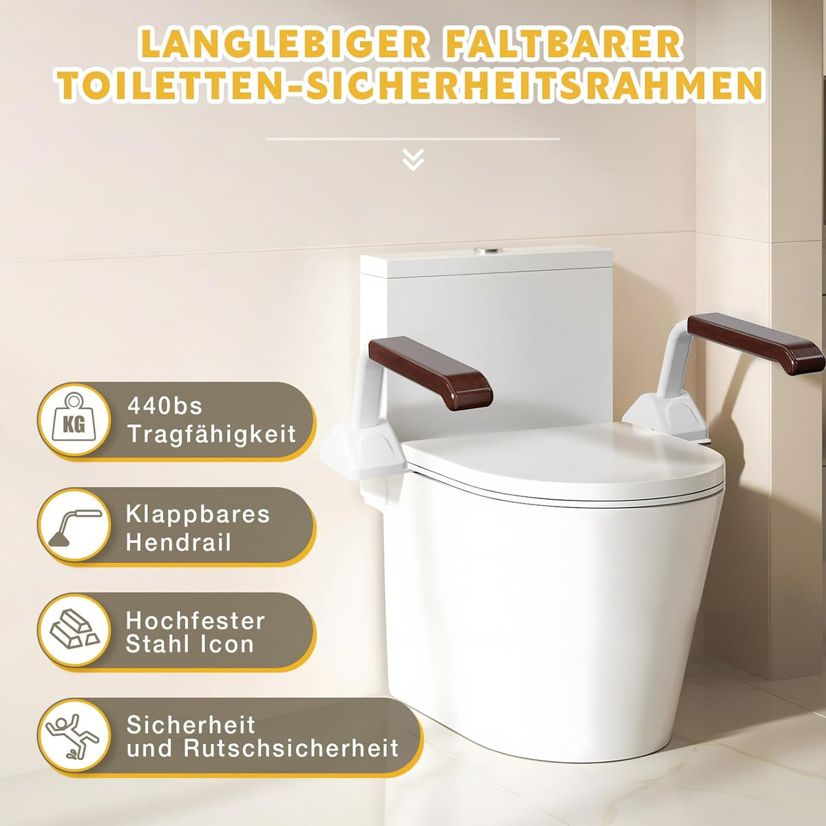 2024 Aktualisierung Stehhilfe Toilette klappbar, robuste Toiletten-Stehhilfe ohne Bohren, WC-Stützrahmen für Senioren, WC-Griff behindertengerecht, maximale Belastung 200 kg