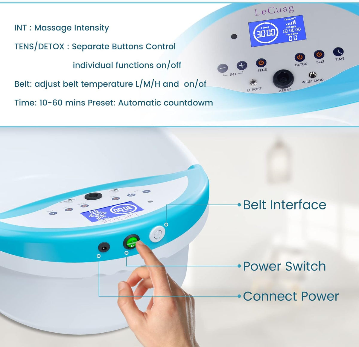 Upgraded Ionic Foot Bath Detox Machine, Foot Detox Machine Detox Foot Bath Ion Detox Machine Cleanse System with Tub, FIR Belt, 100 Liners