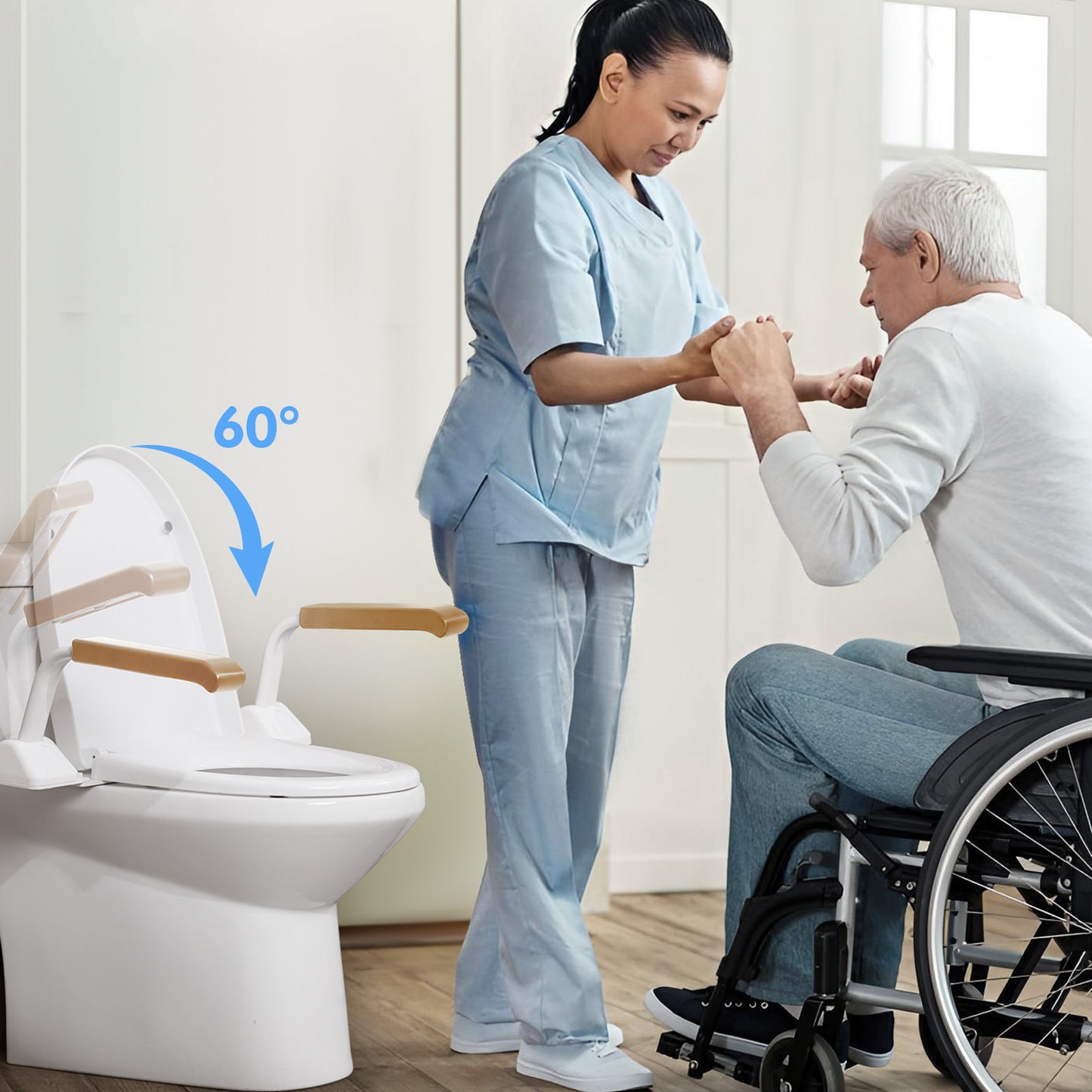 Safety Rail For Toilet,Elder Care,Toilet Safety Rails Frame For Seniors, Heavy Duty Adjustable Handicap Toilet Seat With Handles Over Toilet