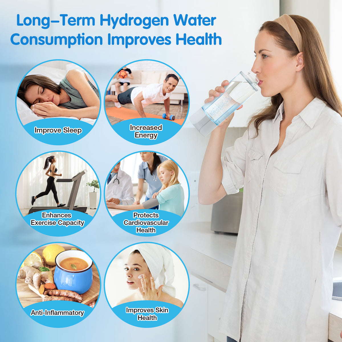 Hydrogen Health Water Bottle, Best Hydrogen Water Bottle 400ml with Gas Inhaler Molecular H2 Maker Machine SPE/PEM Technology