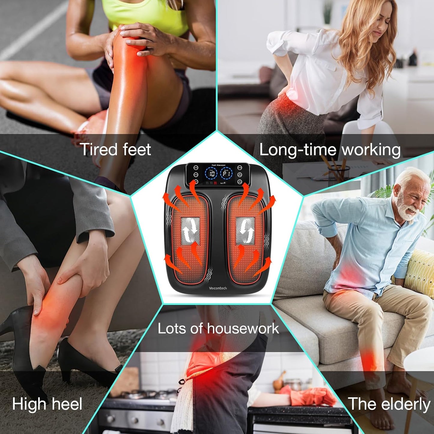 Electric Leg Foot Massager, Shiatsu Foot Massager with Heat, Heating Waist Belt Effective for Pain Relief, 3 Massage Modes 10 Intensity Levels for Back Leg Foot