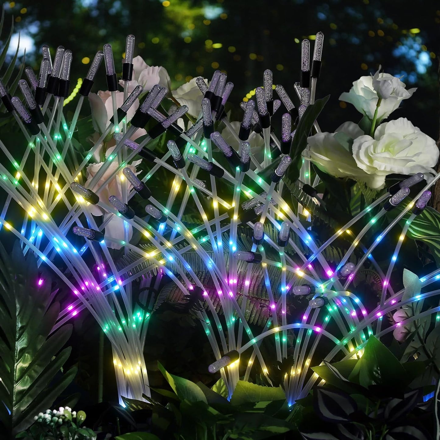 Solar Garden Lights, Swaying Outdoor Solar Firefly Lights, 80 LED Light Strips Outdoor Decorations for Patio and Yard, Weatherproof 8 Lighting Modes Multifunction Remote Control, 4 Pcs Colors