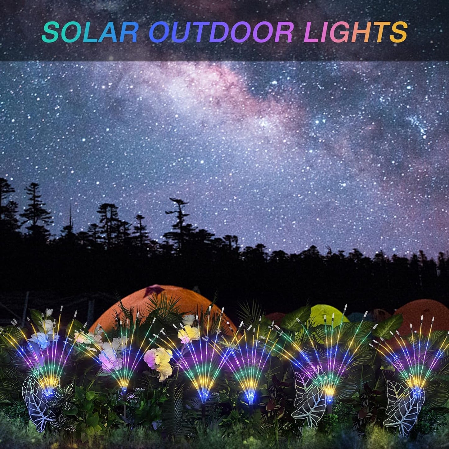 Solar Garden Lights, Swaying Outdoor Solar Firefly Lights, 80 LED Light Strips Outdoor Decorations for Patio and Yard, Weatherproof 8 Lighting Modes Multifunction Remote Control, 4 Pcs Colors
