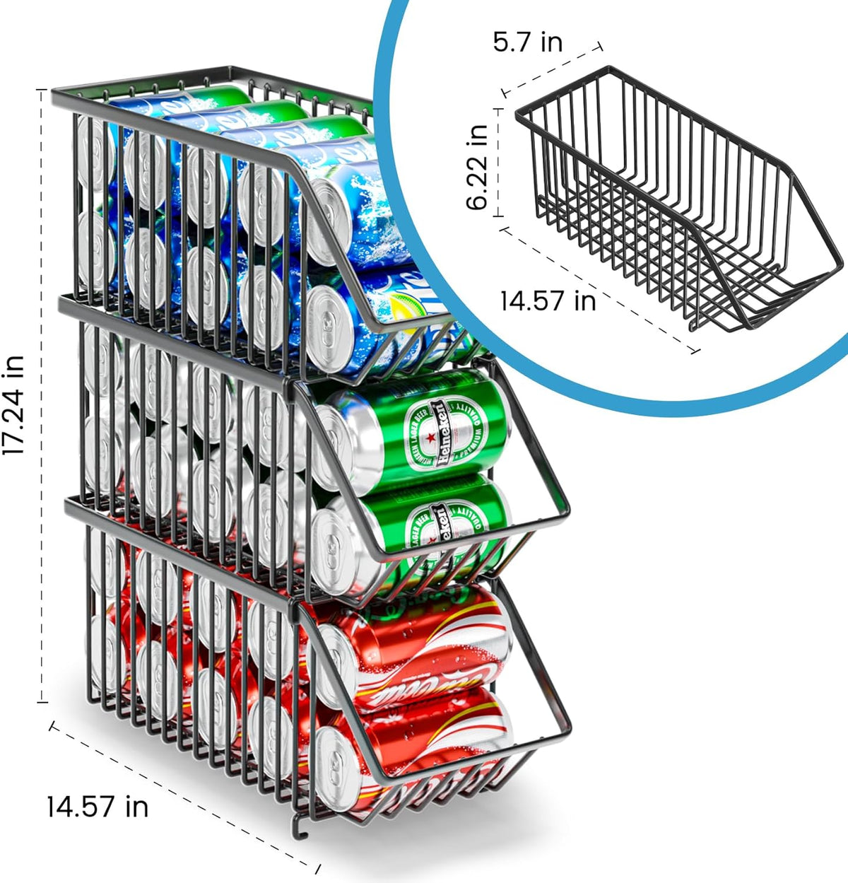 Stacking Can Dispensers Refrigerator Organizer Bins Pop Soda Organizer Dispenser Canned For Fridge, Freezer, Kitchen, Cabinets (Black, 4)