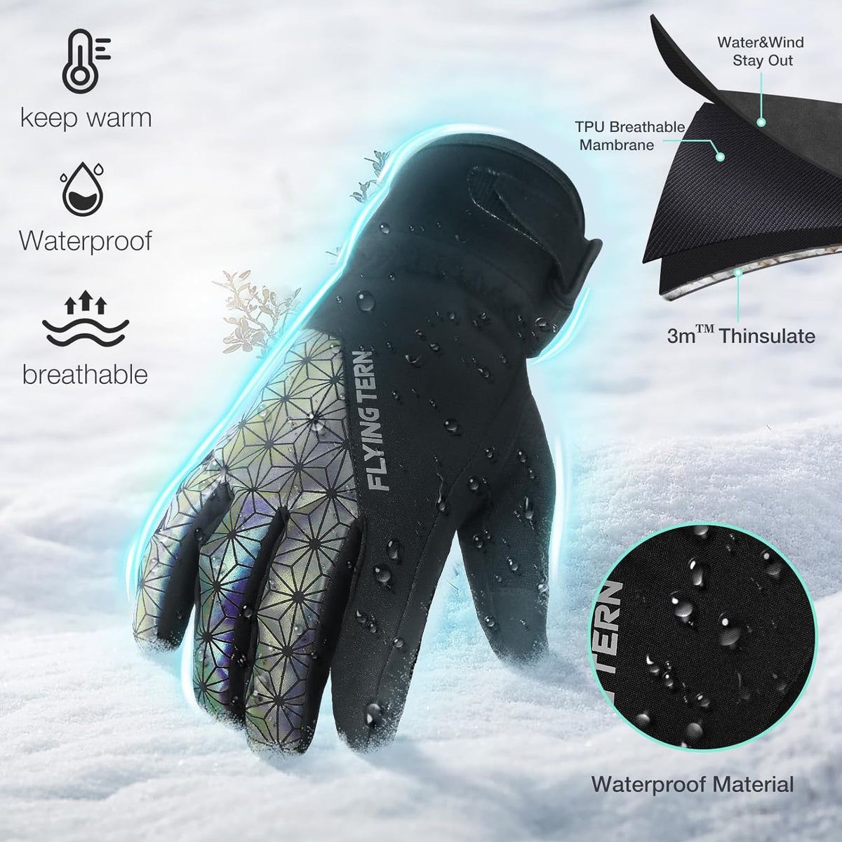 Winter Gloves for Men Women - Adult Snow Gloves - Waterproof Snowboarding & Skiing Gloves - Insulated Gloves, 3M Thinsulate Warm Touch Screen Cold Weather for Outdoors Cycling, Running