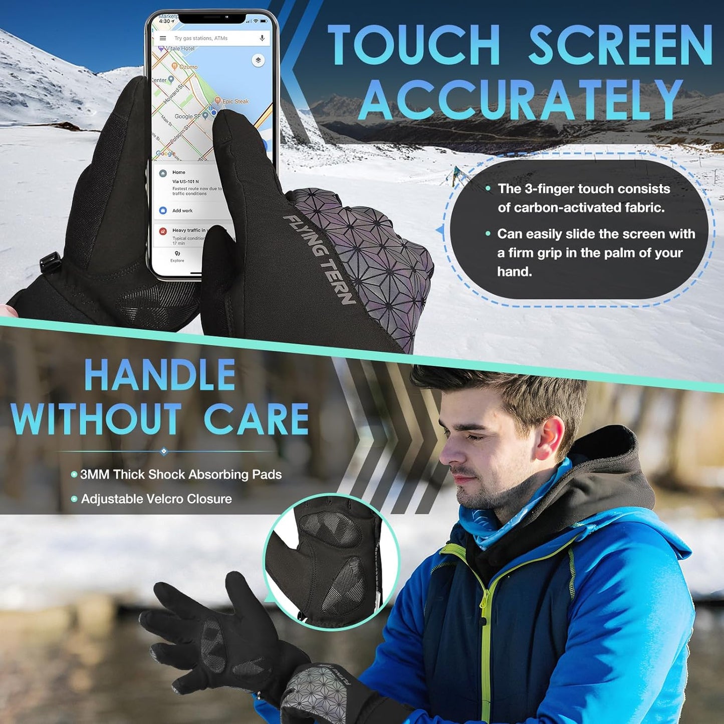 Winter Gloves for Men Women - Adult Snow Gloves - Waterproof Snowboarding & Skiing Gloves - Insulated Gloves, 3M Thinsulate Warm Touch Screen Cold Weather for Outdoors Cycling, Running
