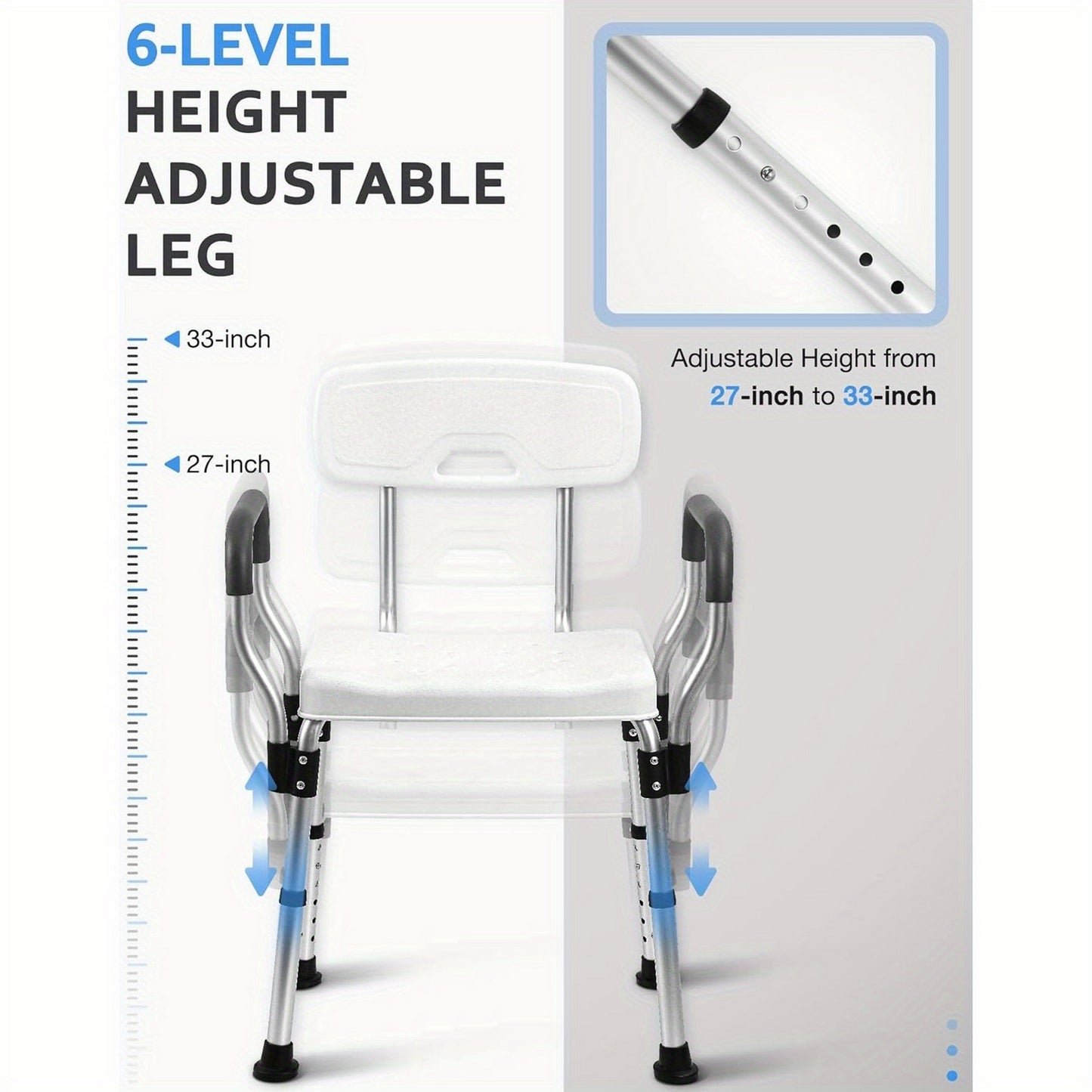 Shower Chair for Inside Shower, Heavy Duty Shower Seat with Back, Shower Chair for Bathtub with Arms for Handicap, Shower Seats for Elderly, Shower Chair for Bathtub