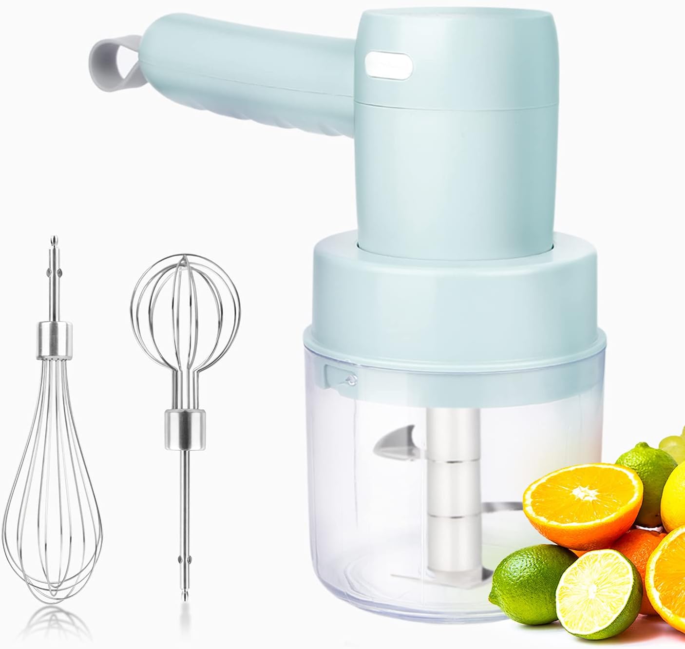 Electric Hand Mixer with Garlic Chopper，3 IN 1 with 5 Speed Cordless Handheld Mixer (Green)