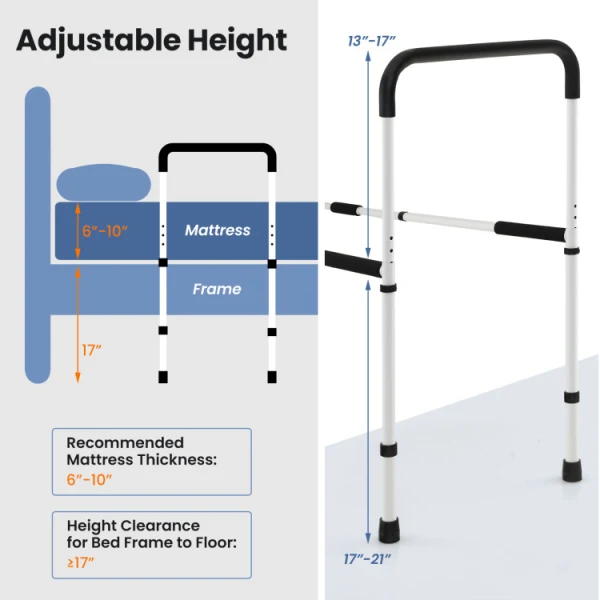 Bed Assist Rail for Elderly Adults Safety with Adjustable Heights, Bed Rails for Seniors Fall Prevention,Bed Guard Bed Handles Bars