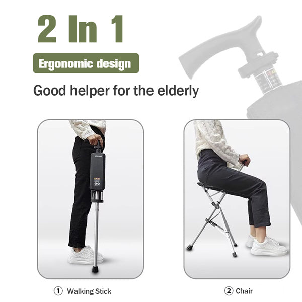 Portable Folding Walking Cane with a Seat, Alloy Cane Walker, Elder Care, Anti-Slip Lightweight Seated Cane for Seniors