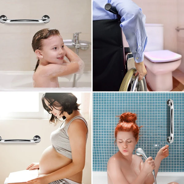 2Pcs Bath Grab Bar Sturdy Stainless Steel Shower Safety Handle For Bathtub Toilet Stairway 220LBS Pull Force