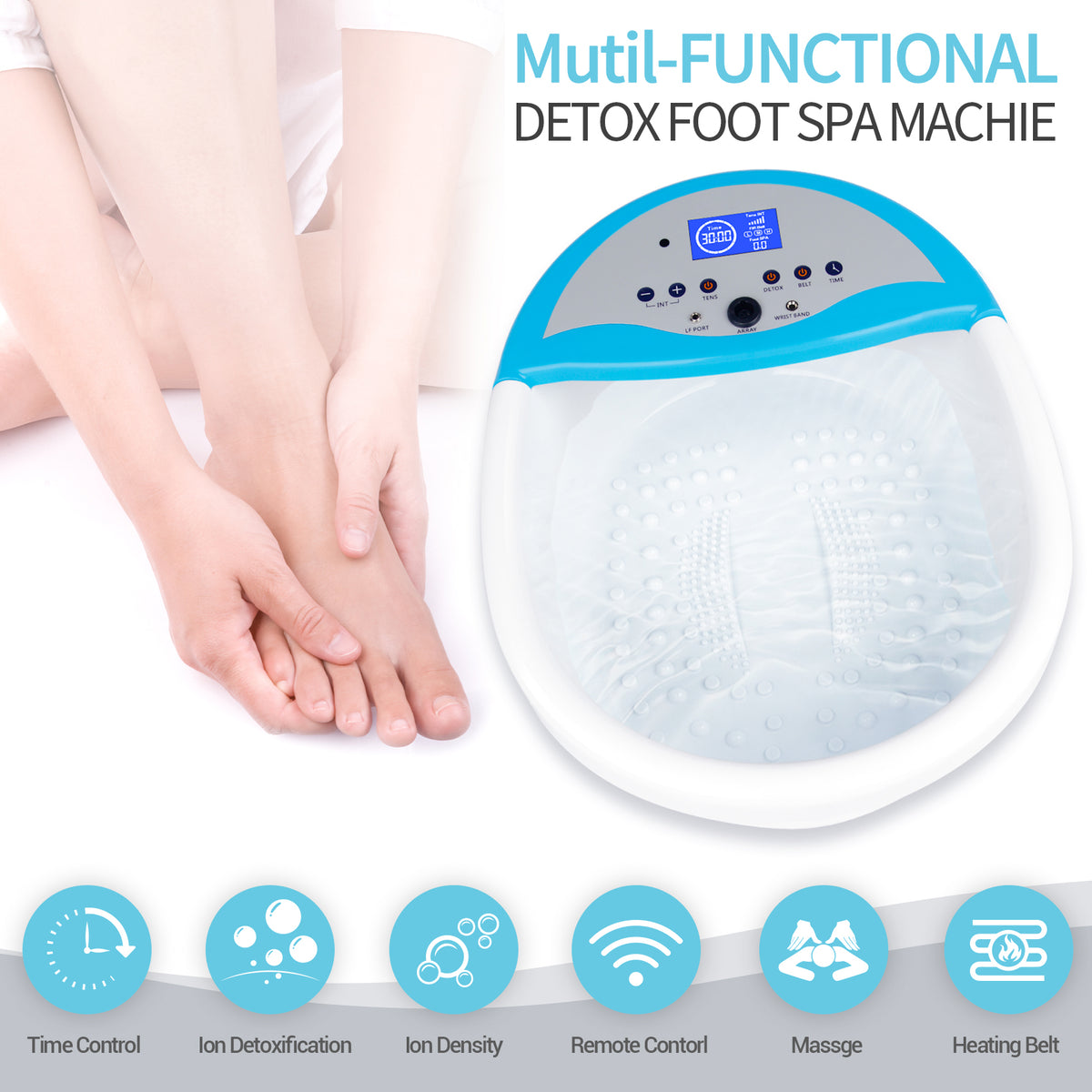 Upgraded Ionic Foot Bath Detox Machine, Foot Detox Machine Detox Foot Bath Ion Detox Machine Cleanse System with Tub, FIR Belt, 100 Liners